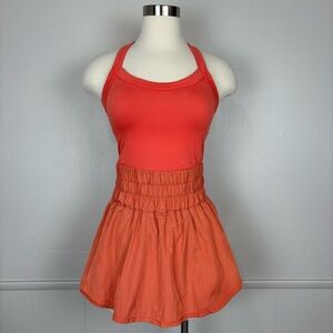 Free People Movement Way Home Skortsie Smocked Waist Romper Size M Orange Active